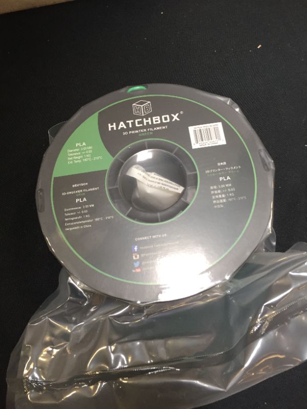 Photo 3 of HATCHBOX PLA 3D Printer Filament, Dimensional Accuracy +/- 0.03 mm, 1 kg Spool, 3.00 mm, Green
(FACTORY SEALED)