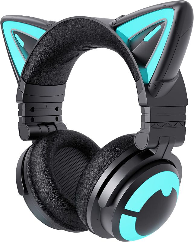 Photo 1 of YOWU RGB Cat Ear Headphone 3G Wireless 5.0 Foldable Gaming Headset with 7.1 Surround Sound, Built-in Mic & Customizable Lighting and Effect via APP, Type-C Charging Audio Cable-Black
