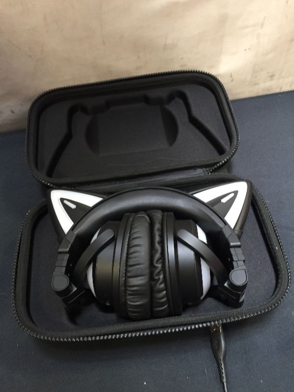 Photo 4 of YOWU RGB Cat Ear Headphone 3G Wireless 5.0 Foldable Gaming Headset with 7.1 Surround Sound, Built-in Mic & Customizable Lighting and Effect via APP, Type-C Charging Audio Cable-Black
