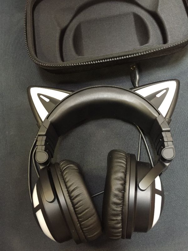 Photo 8 of YOWU RGB Cat Ear Headphone 3G Wireless 5.0 Foldable Gaming Headset with 7.1 Surround Sound, Built-in Mic & Customizable Lighting and Effect via APP, Type-C Charging Audio Cable-Black
