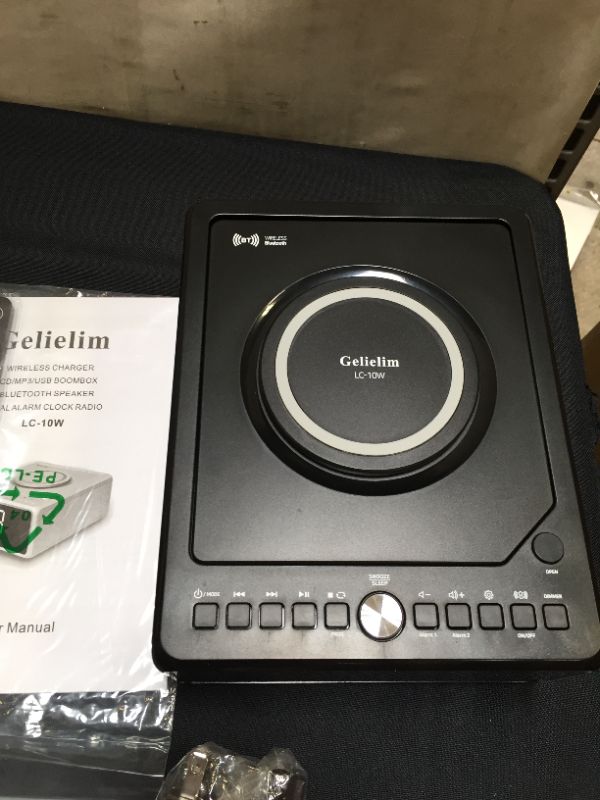 Photo 5 of Gelielim Clock Radio with Top Loading CD Player , Bedside FM Radio Dual Alarm Clock, Bluetooth Speaker Boombox, QI Wireless Charging, MP3/USB Audio Player, Dimmable LED Display, Remote Control
(UNABLE TO FULLY TEST, TURNS ON)