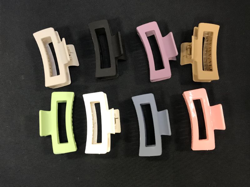 Photo 2 of 8pcs Hair Clips Set, Non-slip Hair Claw Clips 3.5 in. Acrylic Banana Rectangle Claw Clips Matte Hair Clips Hair Clamps Hair Styling Accessories for Women Girls Thin to Thick Hair, Colorful Series
