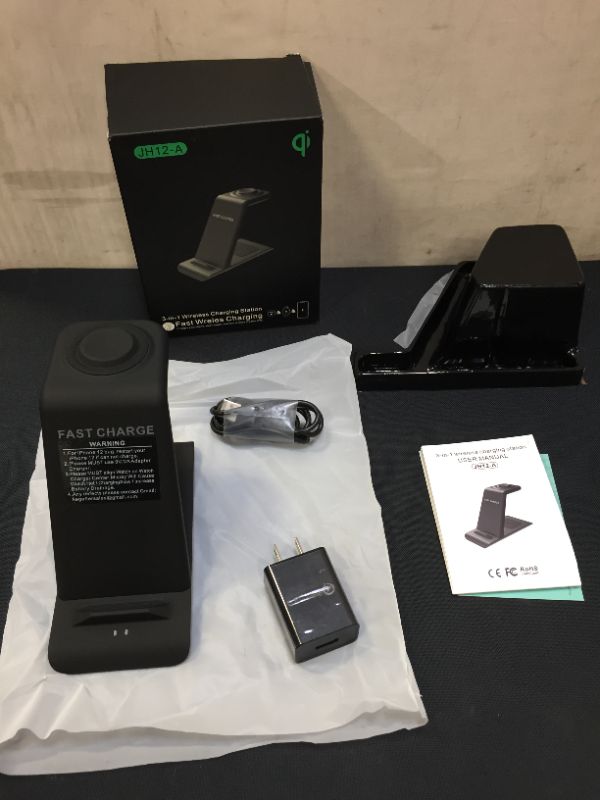 Photo 2 of 3 in 1 Wireless Charger, Smartphone, Smart Watch, Earbuds, Black