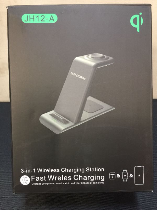 Photo 1 of 3 in 1 Wireless Charger, Smartphone, Smart Watch, Earbuds, Black