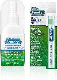 Photo 1 of Benadryl Extra Strength Cooling Anti-Itch Spray 2 fl. Oz and Benadryl Extra Strength Itch Relief Stick 0.47 fl. oz, Both with Diphenhydramine 1 ea
