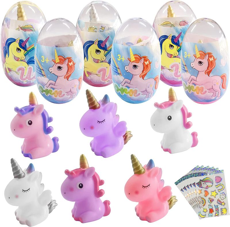 Photo 1 of 6 Pack Jumbo Unicorn Deformation Eggs with DIY Sticker Toys Inside for Kids Easter Party Favors,Easter Basket Stuffers
