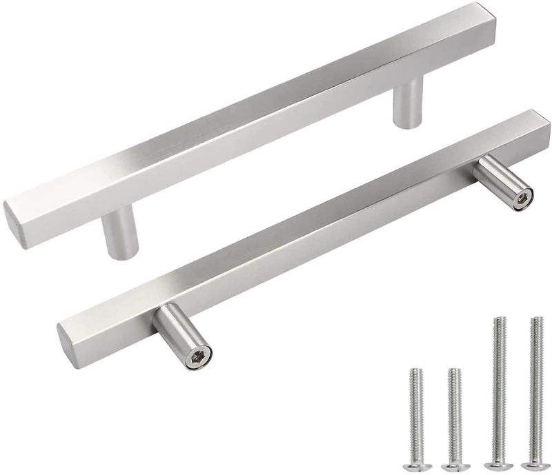 Photo 1 of 10 Pack Cabinet Pulls Brushed Nickel Square T Bar Kitchen Cabinet Handles 5 Inch Total Length Modern Cabinet Door Handles, Drawer Handles Cabinet Door Handles Dresser Pulls
