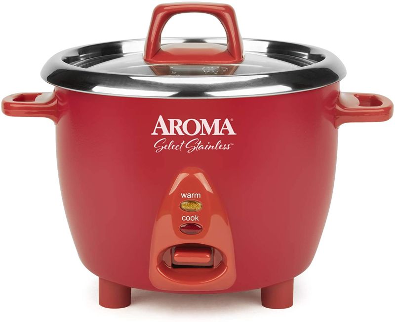 Photo 1 of Aroma Housewares Select Stainless Rice Cooker & Warmer with Uncoated Inner Pot, 6-Cup(cooked)/ 1.4Qt, ARC-753SGR, Red
