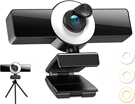 Photo 1 of 1080P Webcam with Microphone, Web Camera with Fill Light Privacy Cover and Tripod, Computer Camera for Zoom Meeting, Streaming, Video Call
