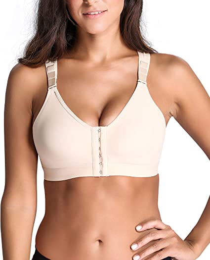 Photo 1 of SHAPERX Women‘s Post-Surgery Front Closure Brassiere Sports Bra, MEDIUM, BEIGE