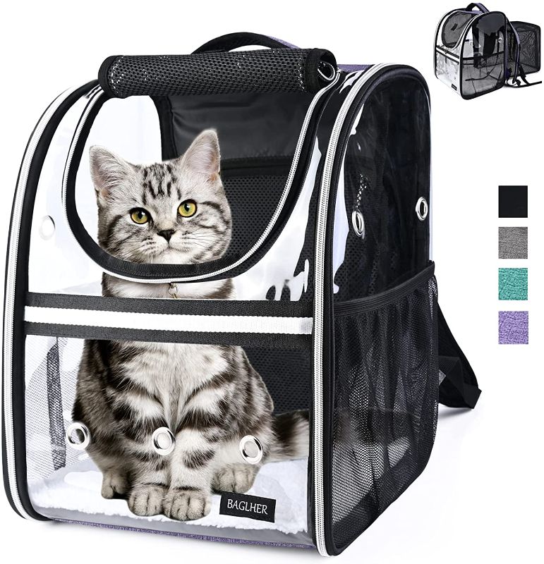 Photo 1 of BAGLHER Expandable Pet Carrier Backpack?Pet Bubble Backpack for Small Cats Puppies Dogs Bunny, Airline-Approved Ventilate Transparent Capsule Backpack for Travel, Hiking and Outdoor Use. PURPLE