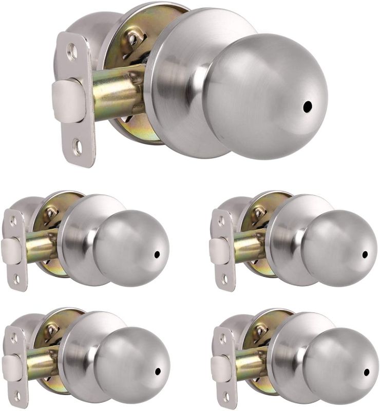 Photo 1 of 5 Pack Bedroom Bathroom Door Lock Keyless Handleset Brushed Nickel Finish Interior Privacy Door Knob
