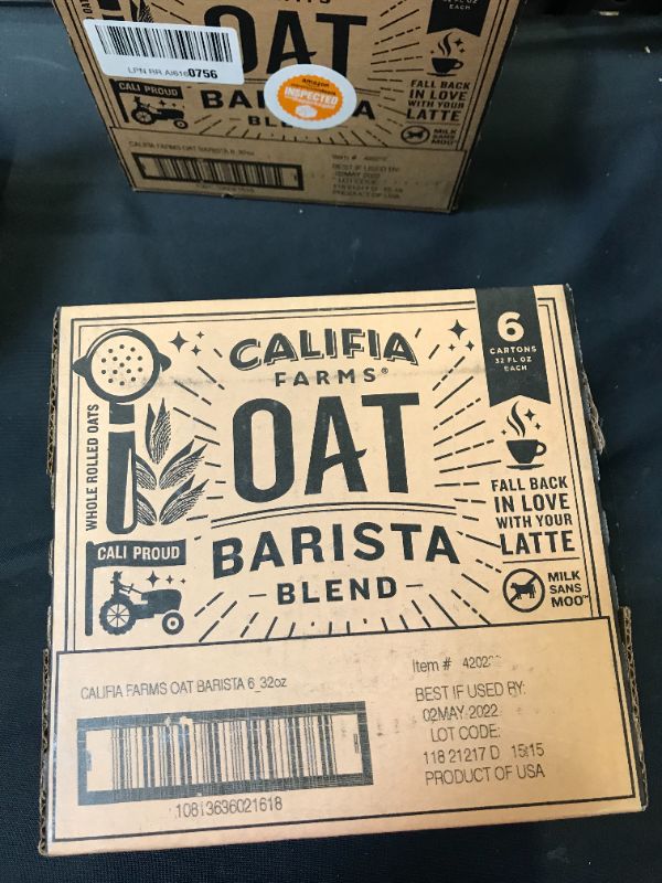 Photo 3 of (6 pack) Califia Farms Unsweetened Oatmilk Barista Blend, 32 Oz , Whole Rolled Oats , Dairy Free , Gluten-Free , Vegan , Plant Based , Non-GMO (EXP: 05/02/2022)
