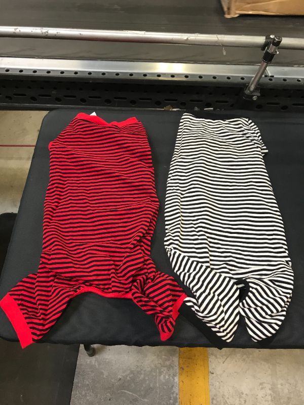 Photo 1 of 2 pc dog pajamas cotton stripe ( black and red and black and white ) ( size: medium ) 