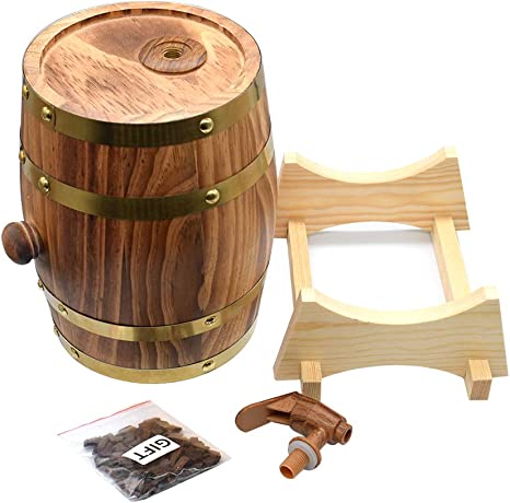 Photo 1 of 1.5L Oak Aging Barrels Whiskey Barrel Dispenser Home Wine Bucket Whiskey Barrel for Wine, Spirits, Beer, and Liquor Light Yellow (with baked oak chips)
