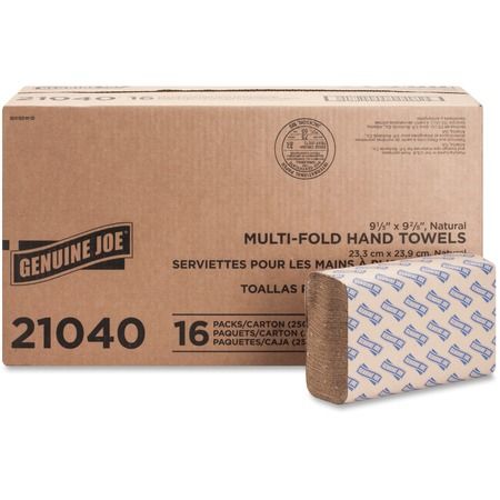 Photo 1 of 1 Ply - Multifold - 9.25" x 9.40" - Natural - Paper - Chlorine-free, Interfolded, Embossed - For Restroom, Public Facilities, Commercial, Office, Breakroom, Kitchen - 250 Per Pack - 16 / Carton --- FACTORY SEALED --- 
