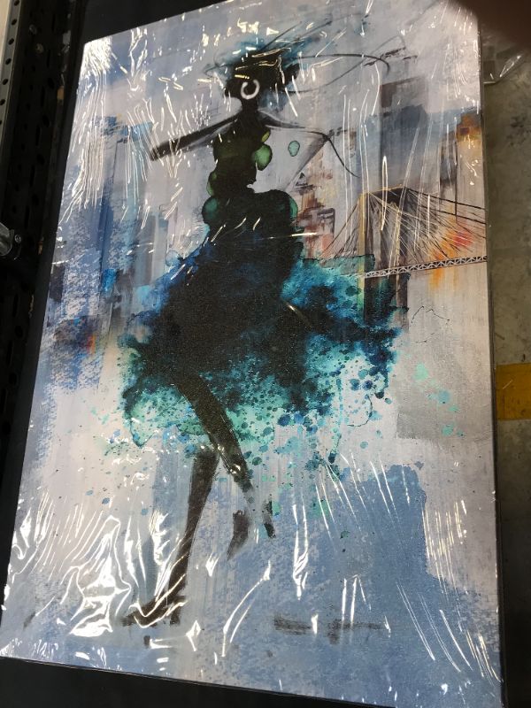 Photo 1 of Acocifi Abstract Wall Art African American Picture Black Girl Painting Blue Canvas Art Modern Fashion Woman Artwork Prints Framed for Bathroom Bedroom Living Room Office Home Decor Large 24"x36"
