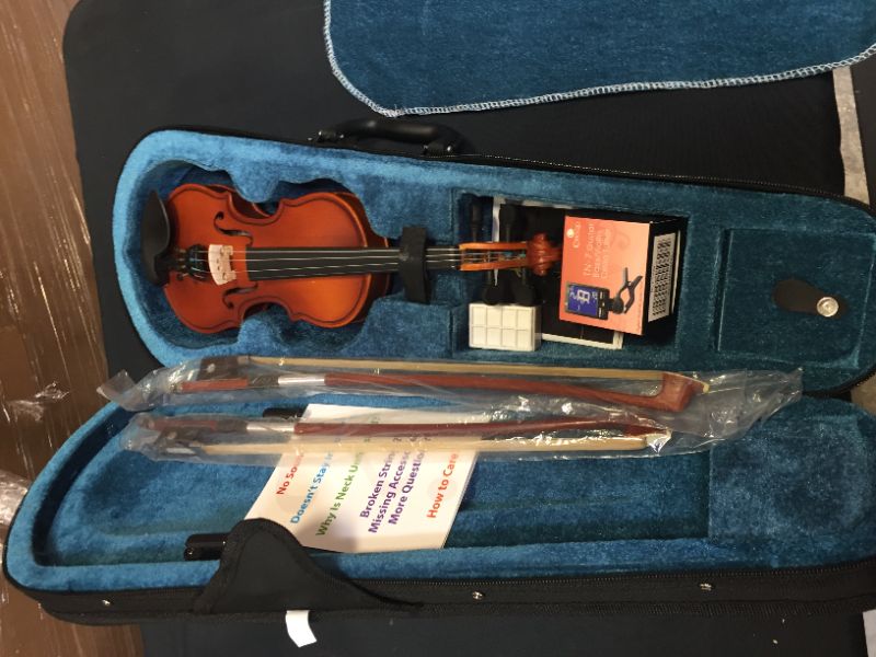 Photo 3 of ?Mendini By Cecilio Violin For Kids & Adults - 1/32 MV300 Satin Antique Violins, Student or Beginners Kit w/Case, Bow, Extra Strings, Tuner, Lesson Book - Stringed Musical Instruments
