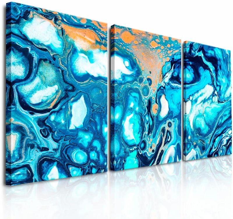 Photo 1 of Canvas Wall Art For Kitchen Family Wall Decor For Bedroom Bathroom Canvas Prints Artwork Blue Abstract Prints Wall Paintings 12" X16" 3 Pieces Framed Wall Pictures Modern Living Room Home Decorations
