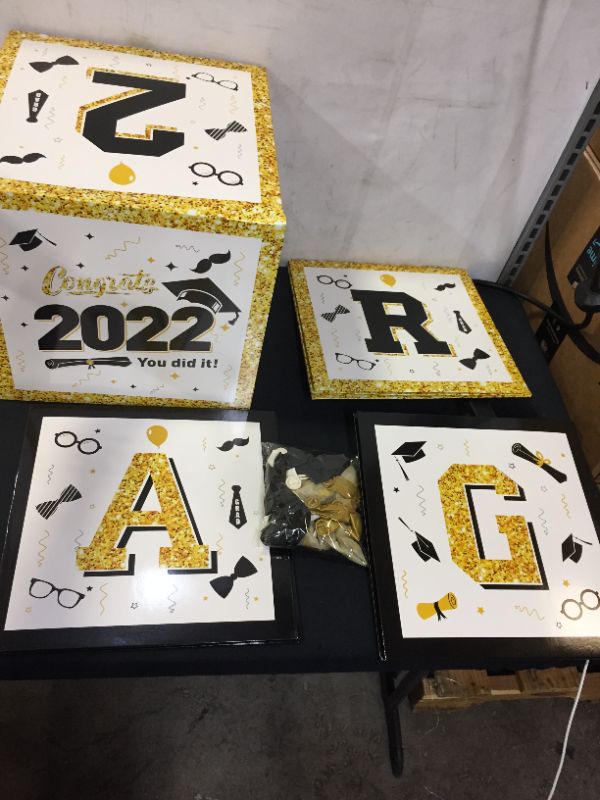Photo 1 of 2022 Graduation Decorations Party Supplies,4 Pieces Black Balloon Boxes for Graduation Party with Letter “GRAD” and“2O22”, Perfect for Grad Party Decorations