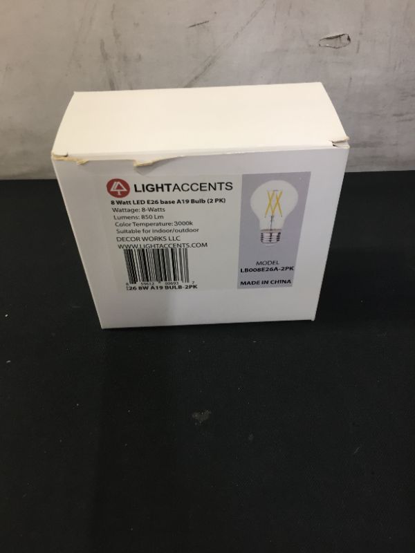Photo 1 of  LightAccents Indoor/Outdoor Dimmable LED Filament Light Bulb A19, 8W 