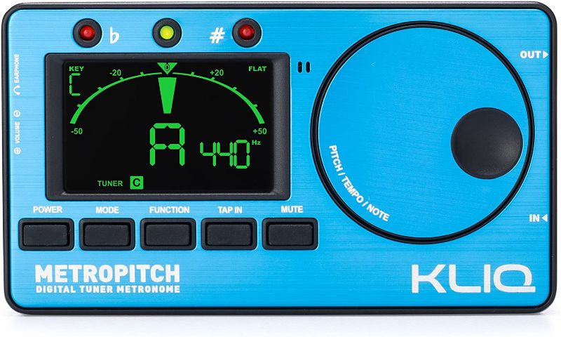 Photo 1 of KLIQ MetroPitch - Metronome Tuner for All Instruments - with Guitar, Bass, Violin, Ukulele, and Chromatic Tuning Modes - Tone Generator - Carrying Pouch Included, Blue
