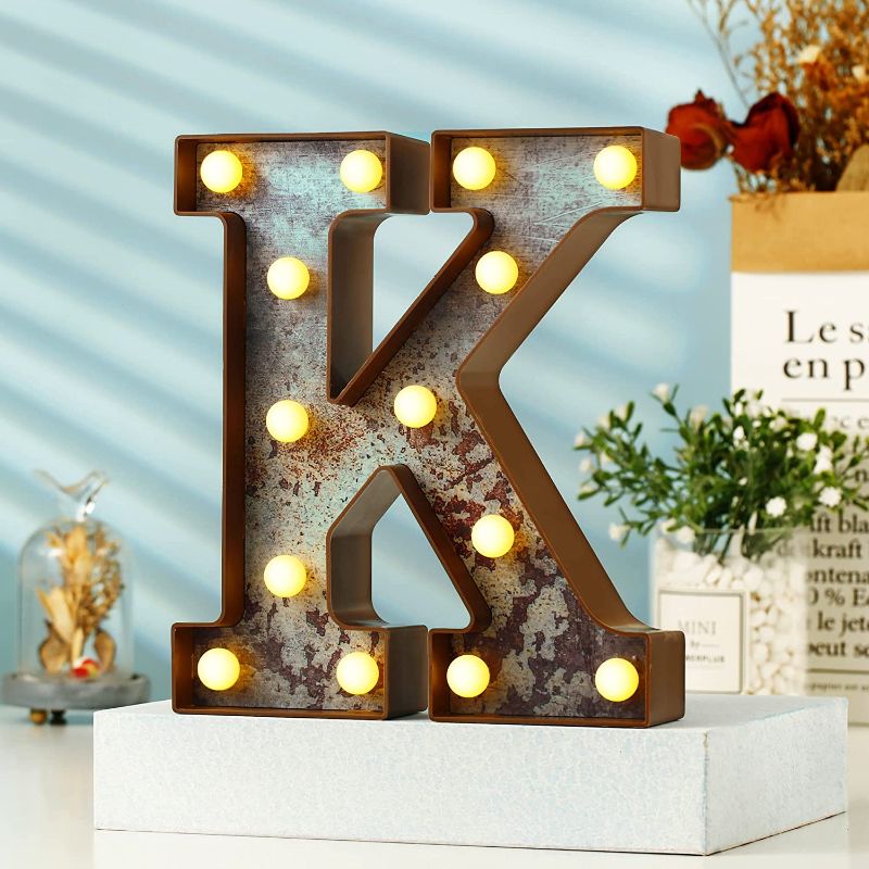 Photo 2 of Led Marquee Letter Lights Industrial Vintage Style Light up Letters for Events Wedding Party Birthday Home Bar DIY Decoration (Rust K)
