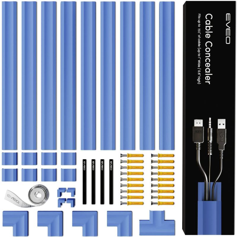 Photo 1 of 153” Cable Concealer - Cord Cover Wall - Paintable Cord Hider , Wire hiders for TV on Wall - Cable Management Cord Hider Wall Including Connectors & Adhesive Strips Cable Raceway- Aegean Blue
