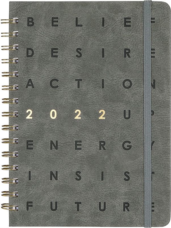 Photo 2 of 2022 Planner - 2022 Weekly & Monthly Planner with Tabs, 6.4" x 8.5", Jan. 2022 - Dec. 2022, Smooth Faux Leather & Hardcover with Back Pocket + Thick Paper + Twin-Wire Binding - Gray PACK OF 6
