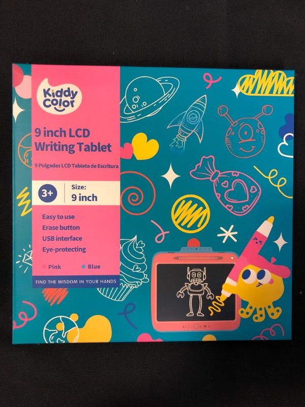 Photo 2 of LCD Writing Tablelet for Kids, KIDDYCOLOR 9 Inch Colorful Toddler Doodle Board Drawing Tablet with 4 Painting Templates, USB Rechargeable Writing Board for Boys and Girls Age 3 - 8(Blue)