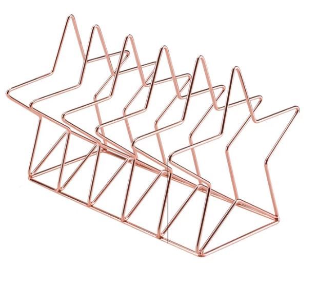 Photo 1 of 
Magazine Holder File Sorter Metal 5 Slot Desk Organizer Rack for Document Folder Letter and Book Rose Gold Pentastar Shape 