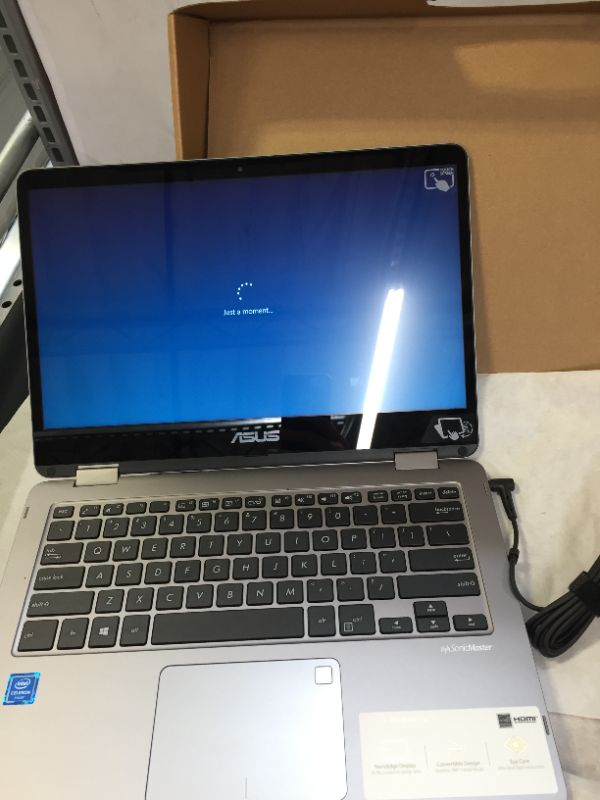 Photo 3 of ASUS VivoBook Flip 14 Thin and Light 2-in-1 Laptop, 14” HD Touchscreen, Intel Celeron N4020 Processor, 4GB DDR4, 64GB Storage, Windows 10 Home in S Mode, Light Grey, TPM, Fingerprint, J401MA-DB02
