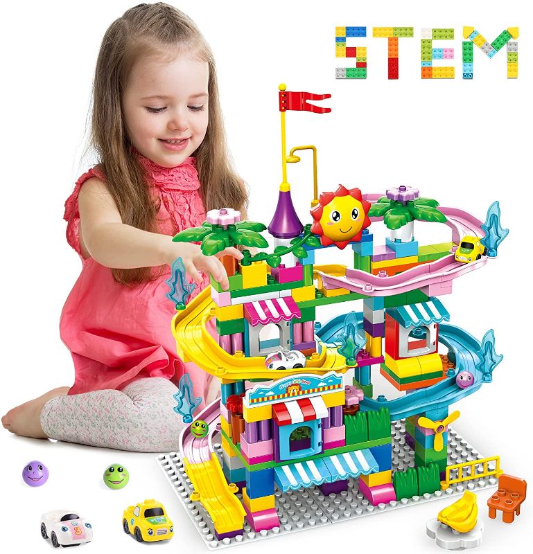 Photo 1 of 187 Pcs Large Building Blocks Set Toy, STEM DIY Creative Construction Toys with Marble Run Race Track Forest Flower Castle Best Learning and Roleplay for Boys Girls Age 3+
