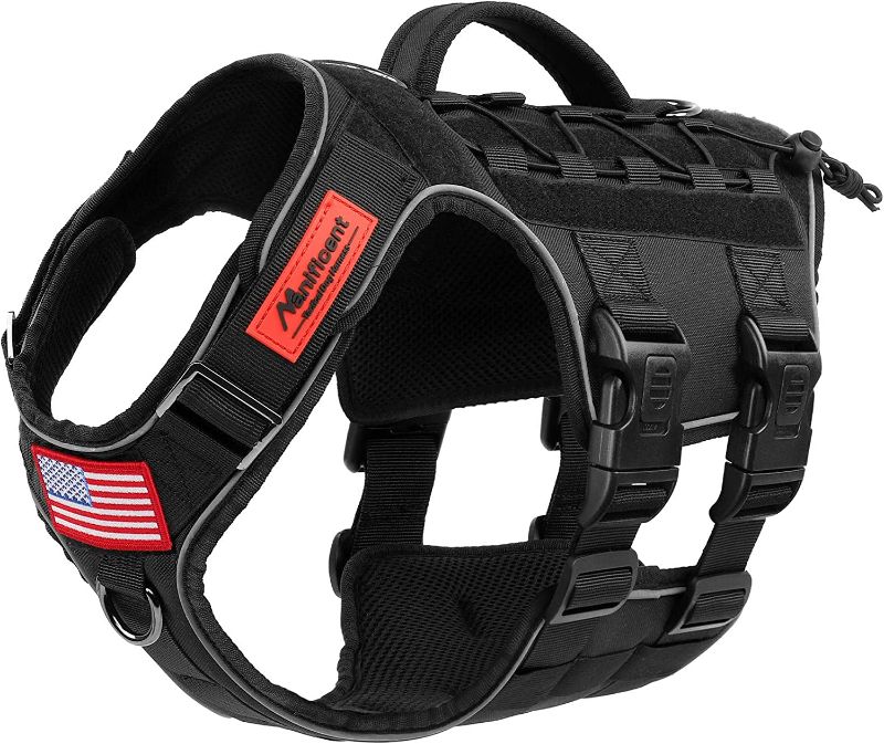 Photo 1 of Manificent Tactical Dog Harness Full Body for Medium Large Dogs, Reflective No Pull Service Dog Vest with Handle American Flag Patch, Military Dog Vest - for Training Hiking Hunting Working Harness
