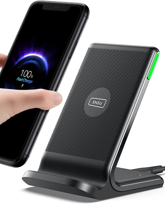 Photo 1 of INIU Wireless Charger, 15W Qi-Certified Fast Wireless Charging Stand with Sleep-Friendly Adaptive Light Compatible with iPhone 13 12 Pro XR XS 8 Plus Samsung Galaxy S21 S20 Note 20 10 Google LG etc.
