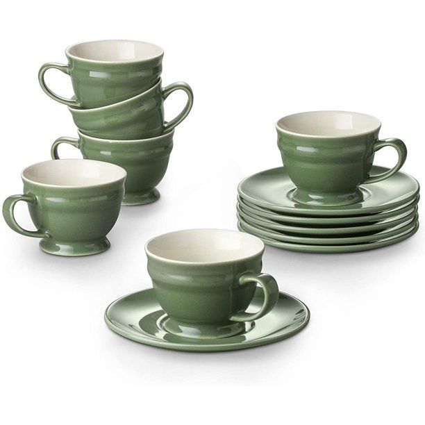 Photo 1 of Dowan Espresso Cups, 3.5 oz Espresso Cups and Saucers Sets, Espresso Coffee Cups with Handle, Espresso Shot Cups for Espresso, Small Cappuccino, Demitasse Cups, Microwave and Dishwasher Safe, Set of 6