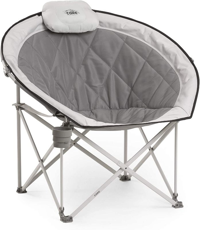 Photo 1 of Core 40025 Equipment Folding Oversized Padded Moon Round Saucer Chair with Carry Bag, Gray
