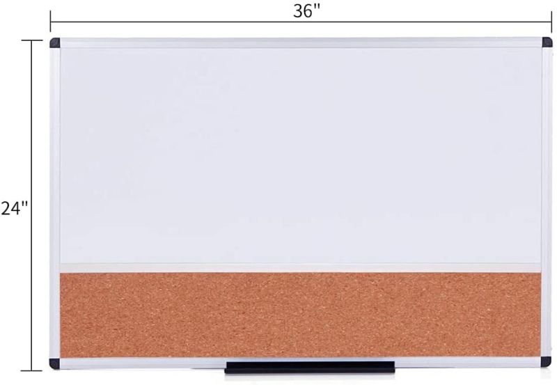 Photo 1 of VIZ-PRO Magnetic Dry Erase Board and Cork Notice Board Combination, 36 X 24 Inches, White Bulletin Board for School Office and Home

