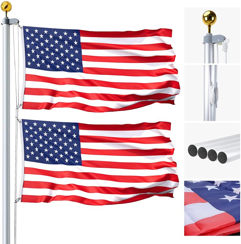 Photo 1 of 25FT Flag Pole Kit Heavy Duty 16 Gauge Aluminum Flagpole Set In-ground Flag Pole with 3x5 Polyester American Flag and Golden Ball for Residential or Commercial Use