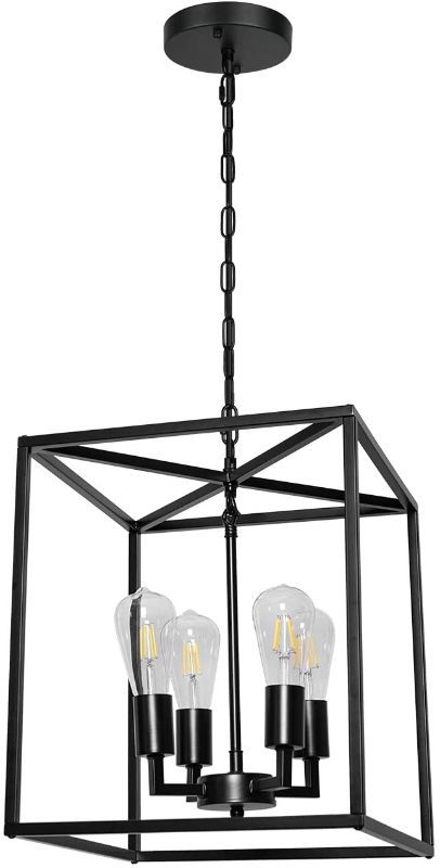 Photo 1 of 4-Light Industrial Metal Farmhouse Chandelier, Black Lantern Entryway Pendant Light, Hanging Light Fixture for Kitchen Island Living Room Foyer Dinning Room ( 13.7''x15.7'' )
