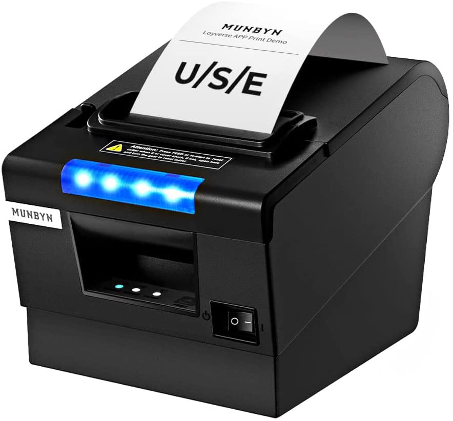 Photo 1 of MUNBYN Receipt Printer P068, 3 1/8" 80mm Direct Thermal Printer, POS Printer with Auto Cutter - Receipt Printer with USB Serial Ethernet Windows Driver ESC/POS Support Cash Drawer
