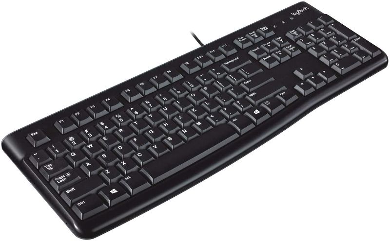 Photo 1 of Logitech K120 Wired Keyboard for Windows, Plug and Play, Full-Size, Spill-Resistant, Curved Space Bar, Compatible with PC, Laptop - Black
