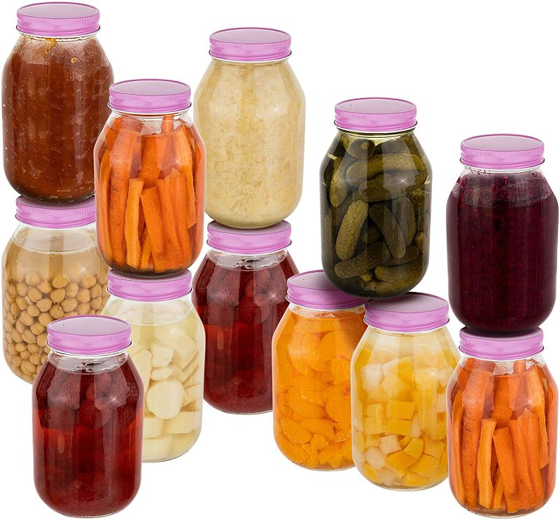 Photo 1 of 12 Pack of 32oz Regular Mouth Jelly Jam Glass Mason Jars and Metal Airtight Lids for Pickling, Fermenting, Canning and Storing. Containers for Pickles, Kombucha, Preserves, Sauces, Kefir, Fruits
