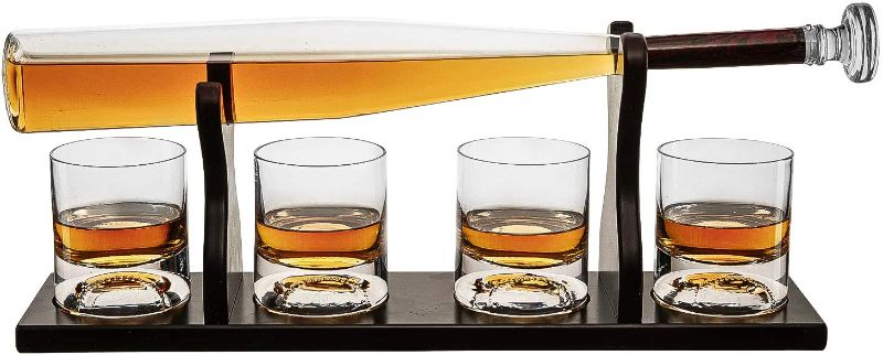 Photo 1 of Baseball Bat Whiskey & Wine Decanter 4 Baseball Whiskey Glasses Baseball Decanter Made For Whiskey, Spirits Decanter Set - Baseball Bat Decanter with A Bat Decanter, Limited Edition The Wine Savant
