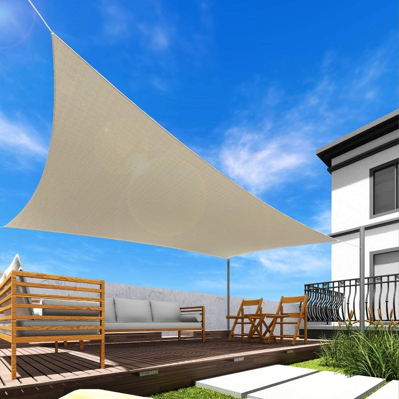 Photo 1 of 14' x 16' Rectangle Sun Shade Sail - Beige with White Strips Durable UV Shelter Canopy for Patio Outdoor Backyard=