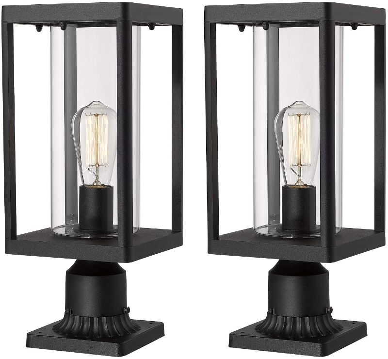 Photo 1 of Beionxii Outdoor Post Lantern | Set of 2 Modern Exterior Pillar Lamp with 3-Inch Pier Mount Base, Sand Textured Black Cast Aluminum with Clear Cylinder Glass - A291P-2PK
Size: 19 1/4" HIGH | SET OF 2

