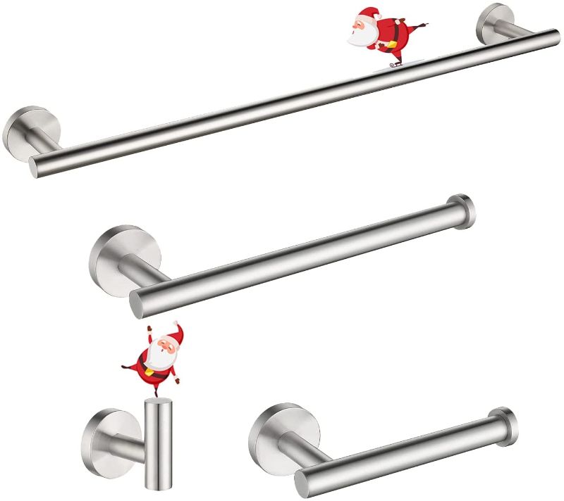 Photo 1 of Bathroom Hardware Set Include 24'' Towel Bar, 11'' Hand Towel Rack, Toilet Paper Holder, Robe Hook, SUS304 Stainless Steel 4PCS Modern Round Wall Mounted Bathroom Accessories Kit (Brushed Nickel )
