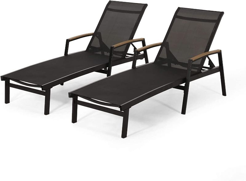 Photo 1 of Christopher Knight Home Teresa Outdoor Aluminum Chaise Lounge with Mesh Seating (Set of 2), Black
