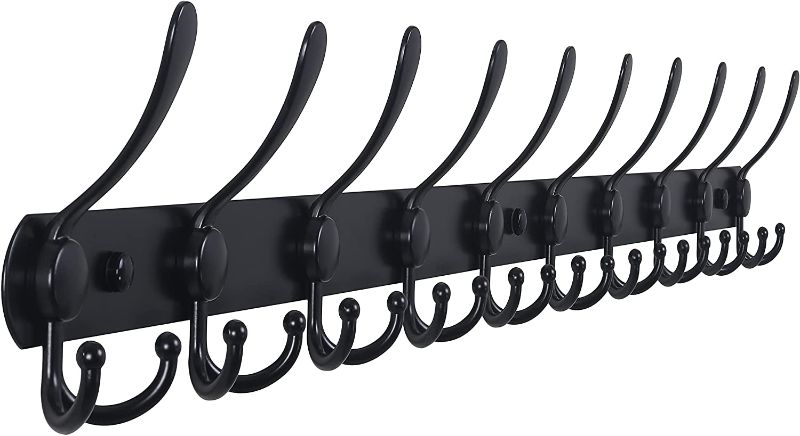 Photo 1 of Dseap Coat Rack Wall Mount - 38” Long 10-Tri-Hooks Heavy Duty Coat Hanger Rail Wall Hooks for Hanging Coats Hats Clothing Clothes Purse Mudroom Entryway, Black
