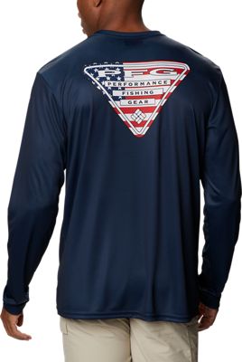 Photo 1 of Columbia Terminal Tackle PFG Country Triangle Long-Sleeve Shirt for Men - Collegiate Navy/USA Flag - M
